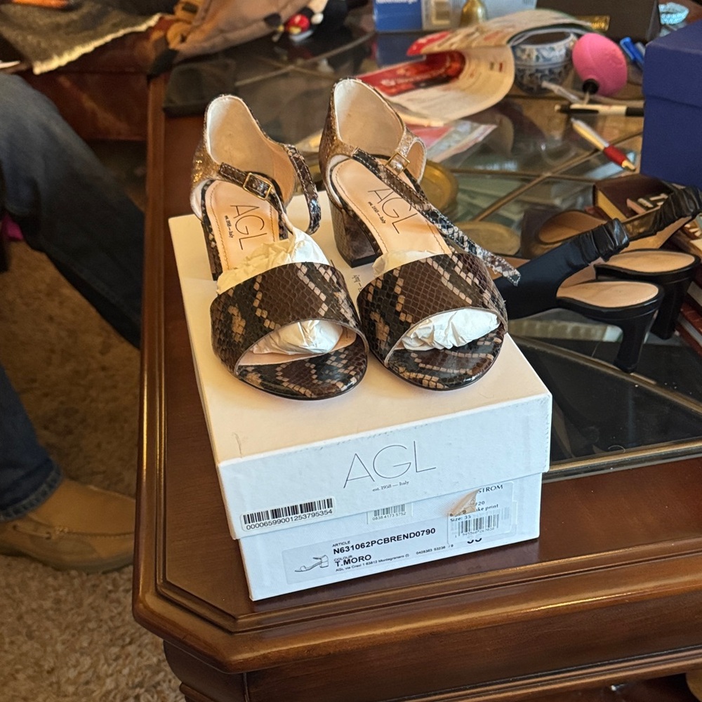 AGL Women's Snakeskin Heels - Brown and Black